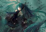  aqua_eyes archlich blue_hair detached_sleeves hatsune_miku headset long_hair nail_polish necktie skirt solo thighhighs twintails underwater very_long_hair vocaloid zettai_ryouiki 