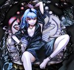  anklet armpits barefoot blue_hair feet flat_chest jewelry long_hair original sitting solo terumin toe_ring 