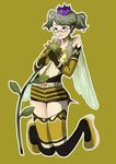  bee_girl crown flower glasses green_hair hat insect_girl kneeling legs monster_girl original shigureteki short_hair solo thighhighs 