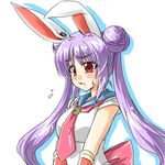  animal_ears back_bow bishoujo_senshi_sailor_moon blue_sailor_collar blush bow bunny_ears cosplay double_bun elbow_gloves gloves lowres magical_girl parody pun purple_hair reisen_udongein_inaba sailor_collar sailor_moon sailor_moon_(cosplay) sailor_senshi_uniform solo tajima_yuuki touhou twintails 