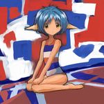  :o bad_id bad_pixiv_id barefoot blue_hair casual_one-piece_swimsuit galaxy_angel mint_blancmanche nyama one-piece_swimsuit pointy_ears short_hair sitting sketch solo striped striped_swimsuit swimsuit wariza yellow_eyes 