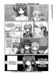  6+girls =_= ahoge blush_stickers bow braid candy caro_ru_lushe closed_eyes comic crossed_arms earrings erio_mondial fate_testarossa food greyscale hard_translated jewelry lollipop lyrical_nanoha mahou_shoujo_lyrical_nanoha_strikers mikage_takashi military military_uniform monochrome multiple_girls ponytail shamal signum subaru_nakajima takamachi_nanoha teana_lanster translated tsab_ground_military_uniform tsundere twin_braids twintails uniform vita 