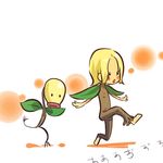  :o androgynous barefoot bellsprout blonde_hair blush_stickers gen_1_pokemon hitec leaf moemon open_mouth personification pokemon pokemon_(creature) short_hair simple_background translated walking 