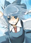  bad_id bad_pixiv_id blue_eyes blue_hair bow cirno close-up hair_bow kurasawa_moko large_bow necktie outstretched_arms short_hair sketch solo spread_arms touhou wings 