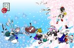  animal_ears antennae black_hair blonde_hair blue_eyes blue_hair bow bug bunny_ears bunny_tail butterfly camera cape cherry_blossoms cirno claws clenched_teeth dress fan fork geta ghost green_hair hair_bow hat hauchiwa hitodama ice inaba_tewi insect inubashiri_momiji japanese_clothes kamishirasawa_keine knife konpaku_youmu konpaku_youmu_(ghost) leaf moriya_suwako multiple_girls mystia_lorelei necktie open_mouth pink_hair purple_hair red_eyes red_hair reisen_udongein_inaba running saigyouji_yuyuko shameimaru_aya sheath shield shoes silver_hair skirt spoon sweatdrop sword tail tears teeth tengu-geta thighhighs tokin_hat touhou translated weapon wings wolf_ears wolf_tail wriggle_nightbug yokochou 