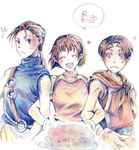  2boys gensou_suikoden gensou_suikoden_ii hat jowy_atreides-blight kunami lowres multiple_boys nanami_(suikoden) ponytail riou short_hair smile 