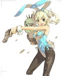  animal_ears beretta_92 blonde_hair bunny_ears bunnysuit cactus copyright_request eyepatch gun haku_(sabosoda) handgun pantyhose solo twintails weapon 