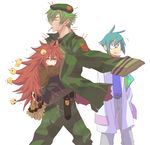  2boys beret bird carrying chick cigarette dandruff flaky flippy green_hair happy_tree_friends hat height_difference hug kab00m_chuck long_hair military military_uniform multiple_boys personification red_eyes red_hair short_hair sniffles tears uniform 