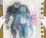  biceps cat clothed clothing dress fairy_tail feline female fur half-dressed happy happy_(fairy_tail) loincloth male mammal muscles panther panther_lily pantherlily pecs scar speedo swimsuit topless windy 