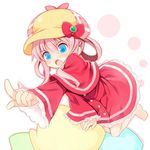  barefoot blue_eyes blush bow capelet dress full_body hair_rings hat hat_bow kurasuke open_mouth pink_bow pink_hair pointing sherlock_shellingford solo tantei_opera_milky_holmes white_background 