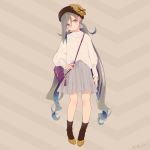  1girl alternate_costume blue_eyes brown_hat colis grey_hair hat kantai_collection kiyoshimo_(kantai_collection) long_hair low_twintails multicolored_hair solo twintails 