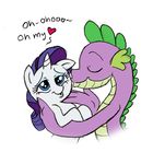  blue_eyes couple dragon duo equine eyes_closed eyeshadow female feral friendship_is_magic horn horse kissing makeup male mammal mickeymonster my_little_pony plain_background pony rarity_(mlp) scalie spike_(mlp) unicorn white_background 