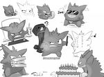  book cake candle cloud clouds creeper drawing eating eyewear food gengar greyscale minecraft monochrome nintendo pickaxe plain_background pok&#233;mon pok&eacute;mon popcorn sketch soda sun sunglasses tom_smith torch video_games white_background 