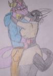  2011 anthro anthrofied clothed clothing colored_pencil_(art) dragon eyewear female horn kissing male scalie 
