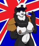  anthro big_breasts black_nose border_collie breasts britain british canine chest_tuft dog droll3 emmy_(droll3) england female fur green_eyes hat mammal navy nipples nude parody pipe solo tuft union_jack united_kingdom world_war world_war_2 ww2 