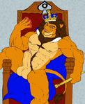  &#9824; &#9827; &#9830; abs anthro balls biceps blue_eyes brown_hair card cards chest_tuft crown feline fur hair hairy king knuxlight koren_firespirit lion male mammal muscles nipples pecs penis playing_card pose royalty rys_khyrsal scepter solo throne tuft uncut 