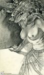  breasts claws fangs female forked_tongue medusa monochrome navel nipples open_mouth reptile scales scalie snake solo tongue topless whiteraven90 