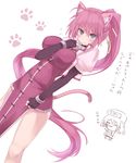  animal_ears blush breasts cat_ears cat_tail fingerless_gloves flying_sweatdrops gloves hair_ribbon large_breasts long_hair lyrical_nanoha mahou_shoujo_lyrical_nanoha mahou_shoujo_lyrical_nanoha_a's minchi_(lordofthemince) paw_print pink_hair ponytail ribbon shamal signum silver_eyes solo tail translated very_long_hair white_background 