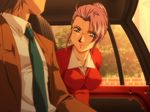  1girl car car_interior chain_the_lost_footprints chain_ushinawareta_sokuseki glasses makabe_hitomi motor_vehicle mutou_keiji purple_hair short_hair vehicle yamane_masahiro zyx 