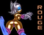  black_background blue_eyes boots breasts camel_toe female gloves looking_at_viewer looking_back mammal plain_background rouge_the_bat sega side_boob smile sonic_(series) thong 