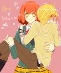  blonde_hair blush carrying embarrassed kurusu_shou nanami_haruka princess_carry red_hair shaking uta_no_prince-sama yellow_eyes 