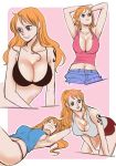  areolae armpits ass bracelet breasts brown_eyes cleavage curvy downblouse earring erect_nipples female flower from_behind hanging_breasts hips huge_ass jewelry large_breasts long_hair looking_at_viewer lying nami_(one_piece) nipples no_bra nude on_side one_piece open_mouth orange_hair parted_lips see-through sideboob smile solo tan tanline tattoo teeth thick_thighs thighs tongue wide_hips 