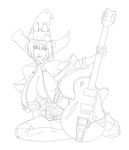  bare_shoulders bob_cut boots breasts cleavage eu03 fingerless_gloves gloves greyscale guilty_gear guitar hat highres i-no instrument large_breasts mole mole_above_mouth monochrome short_hair sketch solo thigh_boots thighhighs tongue witch_hat 