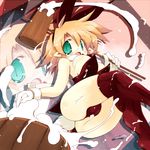  animal_ears blonde_hair blush breasts bunny_ears bunnysuit cameltoe detached_collar food gloves green_eyes hammer holding large_breasts leotard mochi mochitsuki open_mouth original pointy_ears red_legwear sakaki_(noi-gren) scanlines solo suggestive_fluid thighhighs wagashi white_gloves wrist_cuffs zoom_layer 