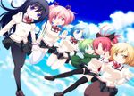  akemi_homura black_hair black_legwear blonde_hair blue_eyes blue_hair breasts chibi chitose_yuma cloud day green_hair grin hair_ornament hair_ribbon hairband hairclip highres holding_hands kaname_madoka large_breasts long_hair mahou_shoujo_madoka_magica mahou_shoujo_oriko_magica miki_sayaka multiple_girls niyadepa one_eye_closed open_mouth pantyhose pink_eyes pink_hair plaid plaid_skirt pleated_skirt ponytail purple_eyes red_eyes red_hair ribbon sakura_kyouko school_uniform shirt short_hair short_twintails skirt smile taut_clothes taut_shirt thighhighs tomoe_mami twintails white_legwear yellow_eyes 