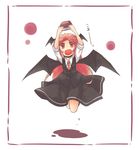  arms_up bat_wings book dress_shirt fang frame head_wings jumping koa_(phrase) koakuma long_hair necktie open_mouth red_eyes red_hair red_neckwear shirt skirt smile solo touhou translated very_long_hair vest viva!! wings 