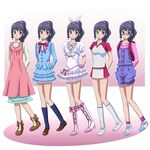  aria_gakuen_school_uniform blue_shirt boots choker cosplay costume_chart cure_rhythm cure_rhythm_(cosplay) glasses knee_boots long_hair minamino_misora multiple_persona ponytail precure purple_hair raglan_sleeves shirabe_ako shirabe_ako_(cosplay) shirt skirt suite_precure white_choker 