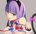  animal_ears breasts cat_ears cat_tail convenient_censoring cutoffs eightman green_eyes hime_cut large_breasts long_hair patchouli_knowledge purple_hair solo tail touhou 
