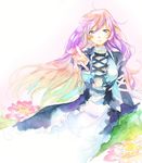  blonde_hair blush breasts foreshortening gradient_hair hijiri_byakuren large_breasts long_hair long_sleeves looking_at_viewer multicolored_hair outstretched_hand petals purple_hair reaching reaching_out smile solo touhou traditional_media ume_(plumblossom) watercolor_(medium) yellow_eyes 