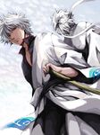  akagi_soushi bokken dual_persona gintama hadanugi_dousa headband japanese_clothes joui kimono long_sleeves male_focus multiple_boys red_eyes sakata_gintoki short_sleeves silver_hair sword tegaki weapon wooden_sword 