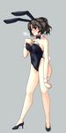  animal_ears bare_legs black_hair bow bowtie breasts breath brown_eyes bunny_ears bunny_tail bunnysuit cleavage detached_collar haruhisky high_heels highres large_breasts mature money money_hold ponytail shoes short_hair tail to_heart_2 to_heart_2_ad wrist_cuffs yuzuhara_haruka 