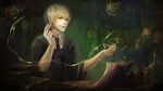  blonde_hair book cloak draco_malfoy felice frog green harry_potter magic male_focus necktie realistic solo wand 