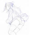  arin ass dress hair_ribbon kasuga_yukihito long_hair monochrome pangya panties ribbon sketch sweater sweater_dress thighhighs traditional_media underwear 