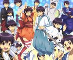  animal_costume animal_ears black_hair braid brown_eyes cat_ears crossdressing dog_costume gintama glasses hachimaki headband japanese_clothes kimono maruki_(punchiki) multiple_boys multiple_persona shimura_shinpachi twin_braids 