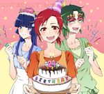  :d aoki_reika artist_self-insert bad_id bad_pixiv_id birthday birthday_cake blue_hair blush cake candle closed_eyes collarbone food funny_glasses glasses grey_hair hair_ornament hairclip happy_birthday hat heart hino_akane_(smile_precure!) long_hair midorikawa_nao multiple_girls negom open_mouth orange_shirt party_hat party_popper precure red_eyes red_hair shirt smile smile_precure! star 