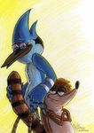  bird male mammal mordecai phraggle raccoon regular_show rigby tail_grab 