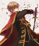  bad_id bad_pixiv_id brown_hair cape gintama katana male_focus okita_sougo red_eyes solo sorax2112 sword weapon 