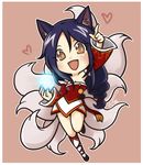  aa2233a ahri animal_ears blue_hair blush braid breasts chibi cleavage detached_sleeves fang fox_ears fox_tail heart league_of_legends long_hair medium_breasts multiple_tails open_mouth signature solo tail yellow_eyes 