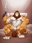  abs balls beard bed biceps big_penis bracelet feline green_eyes grisser hair hybrid jewelry liger lion male muscles nude pecs penis polearm solo spear stripes thick_penis tiger toe_claws toes tribal uncut veins weapon 