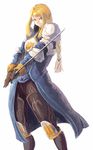  agrias_oaks armor bangs blonde_hair boots braid brown_eyes final_fantasy final_fantasy_tactics gloves knight long_hair pauldrons single_braid solo sonicueki sword weapon 