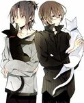  bad_id bad_pixiv_id brown_hair cat copyright_request glasses kinatsu_souju male_focus multiple_boys simple_background white_background 