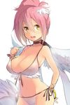  bad_id bad_pixiv_id bangle bikini bracelet breasts choker cleavage cosmic_break feathers hair_feathers hair_ornament jewelry large_breasts long_hair magister_(medical_whiskey) melfi open_mouth pink_hair side-tie_bikini side_ponytail solo swimsuit white_wings wings yellow_eyes 