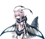  antennae blue_eyes breasts camel_(dansen) cecil_(mon-musu_quest!) corruption dgallon empty_eyes extra_arms insect insect_girl mon-musu_quest! monster_girl moth moth_girl navel silver_hair smile solo topless wings 