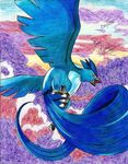  articuno bird claws cloud creature flying gen_1_pokemon highres no_humans omar pokemon pokemon_(creature) signature traditional_media 