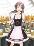  :d alcohol asataro beer beer_mug brown_eyes brown_hair collarbone cup dirndl german_clothes gertrud_barkhorn hair_ribbon holding holding_cup low_twintails maid oktoberfest open_mouth ribbon smile strike_witches twintails world_witches_series 