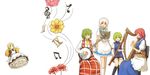  apron banjo beamed_eighth_notes blush bow braid chair closed_eyes dress eighth_note fairy_maid flower green_eyes green_hair hair_bobbles hair_bow hair_ornament harp instrument izayoi_sakuya kazami_yuuka maid_headdress multiple_girls music musical_note no_hat no_headwear number onozuka_komachi open_mouth plaid plaid_dress recorder red_eyes roman_numerals shibasaki_shouji shiki_eiki short_hair silver_hair simple_background singing sitting spider_lily touhou treble_clef twin_braids two_side_up white_legwear 